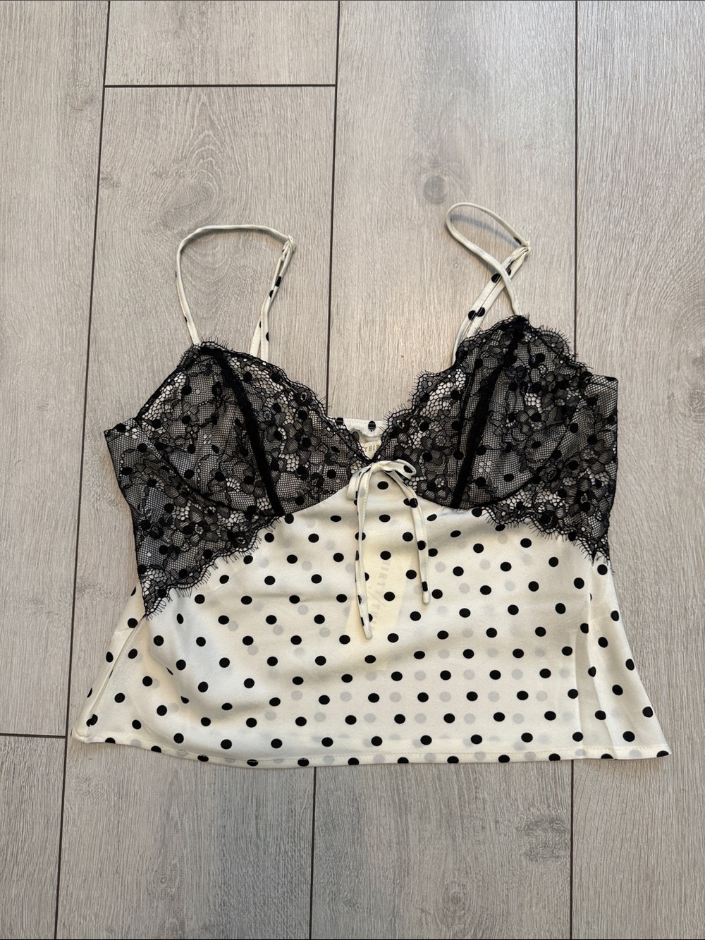 Polka Dot Lace-Trim Camisole Top - Black & White